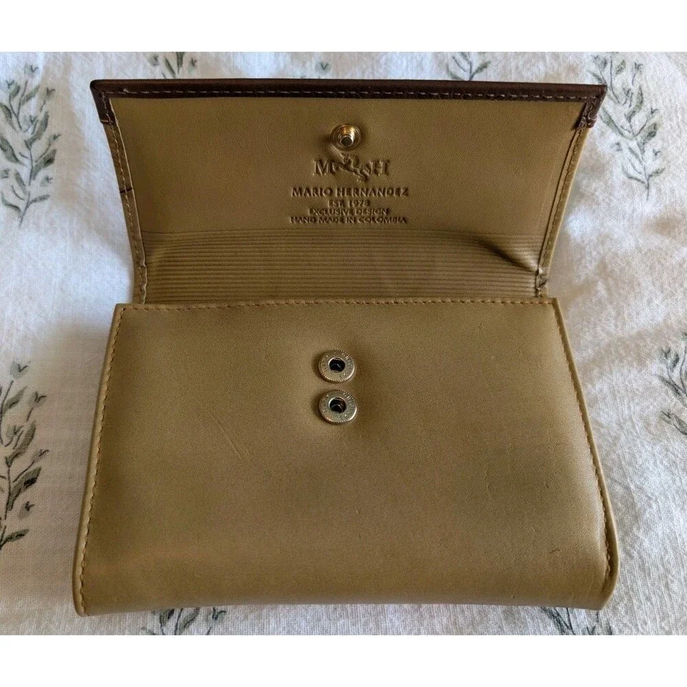 Designer Mario Hernandez Tan Brown Leather Butterfly Trifold Wallet - Picture 2 of 10